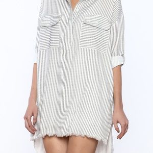 Dress forum Los Angeles California stripped V neck relaxed fit dress grey white